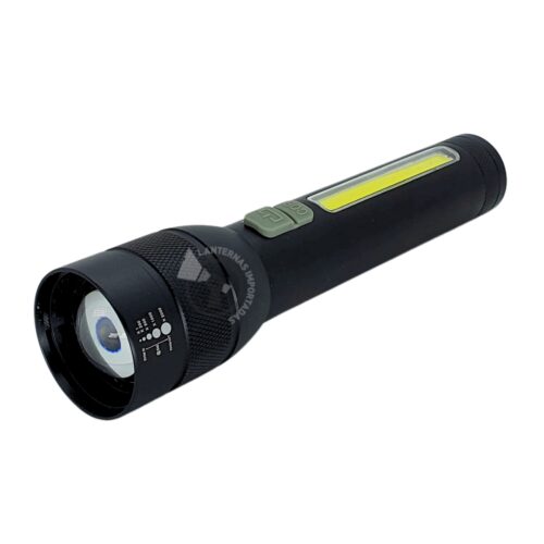 Lanterna Tática Led P50 + 10 Led COB Recarregável na USB WS-612 + Case Plástico ABS