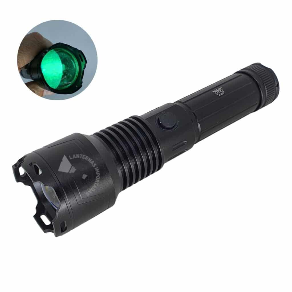 Lanterna Tática Led XML V3 Verde Recarregável Foco Fixo USB-C + brinde