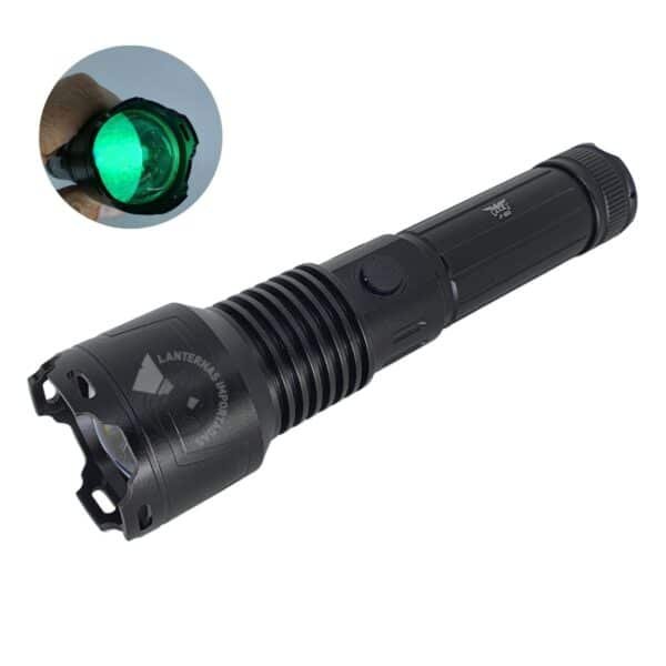 Lanterna Tática Led XML V3 Verde Recarregável Foco Fixo USB-C + brinde