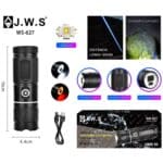 Lanterna Tática JWS WS-627 Original Led V3 | Recarregável | USB-C com Zoom