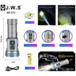 Mini Lanterna Tática JWS Prata | WS-672 | 5 Leds V6 | Potente Recarregável USB-C