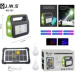 Lanterna Multifunção WS-767 | Recarregável 5 em 1 | Kit Solar + 2 Lâmpadas e Power Bank