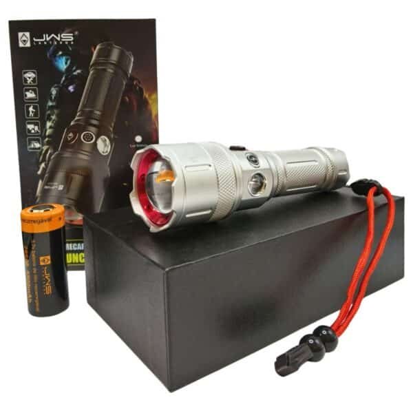 Lanterna Tática JWS | Corpo Prata | WS-699 | Profissional | USB-C | 1x Bat. 26650