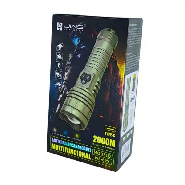 Lanterna Tática JWS | WS-695 |  LED V3 | Com Zoom | Bateria 26650