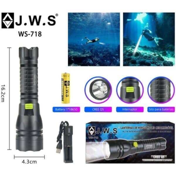 Lanterna Tática JWS | WS-718 | Recarregável USB | À Prova d'Água