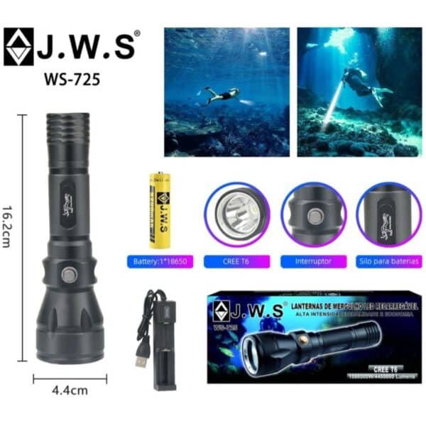 Lanterna Tática à Prova d'Água JWS | WS-725 | Recarregável | Led T6