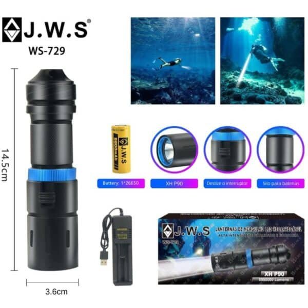 Lanterna Tática à Prova d'Água JWS | WS-729 | LED XH P90 | Recarregável