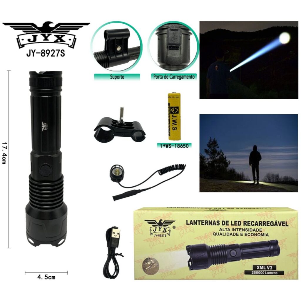 Lanterna Tática | Led XML V3 | JYX | JY-8927S | Acionador Remoto | 1 Modo Com Foco Fixo