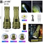 Lanterna Tática JWS | WS-705 | Corpo Verde | 9 Leds XPE | Longo Alcance USB-C