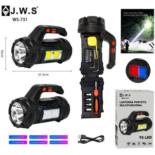 Lanterna Tática Multifunção | LED T6 | JWS WS-731 | com Ferramentas