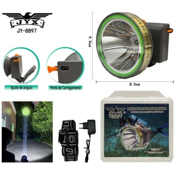 Lanterna de Cabeça Recarregável | JYX JY-8897 | Led T6 | À Prova d'Água