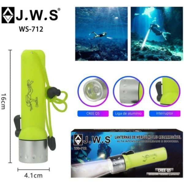 Lanterna de Mergulho Profissional 15m | JWS WS-712 | LED CREE Q5 | IPX8