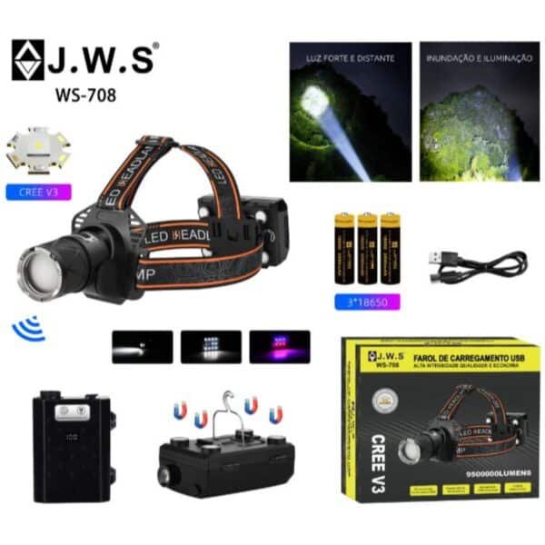 Lanterna de Cabeça | Multifuncional | JWS WS-708 | Potente com Sensor
