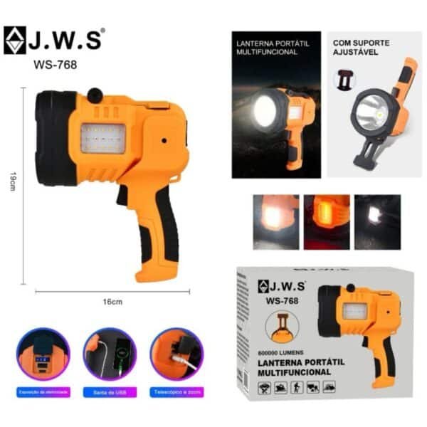 Lanterna Multifunção Holofote LED | JWS WS-768 | Recarregável
