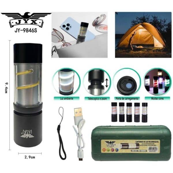 Mini Lanterna | JYX JY-9846s | LED Q5 | Recarregável | Lampião Várias Cores
