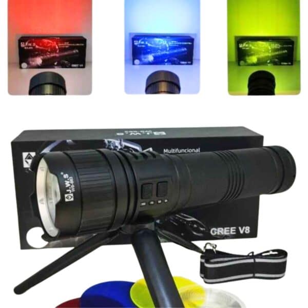 Super Lanterna Tática Profissional | JWS WS-663 | LED V8 + 3 Lentes Coloridas