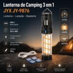 Lanterna de Camping 3 em 1 JYX JY-9876 - Lanterna, Lampião e Repelente USB-C
